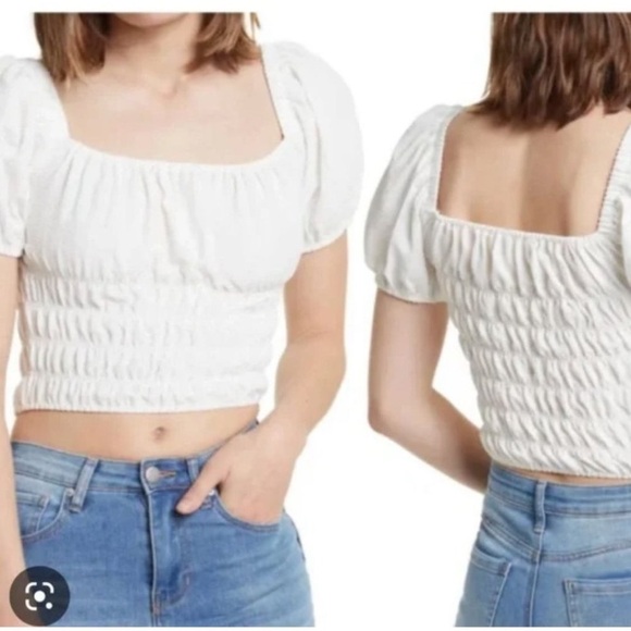 Elodie White Peasant Blouse Square Neck Size Small - Picture 1 of 6